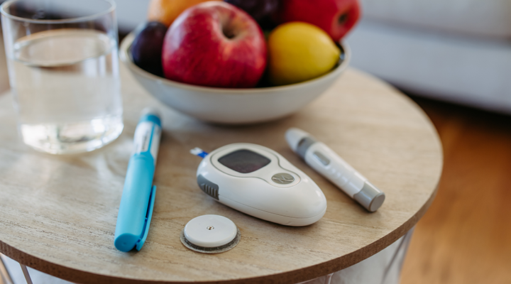 Diabetes materials on a table, ready to be used.