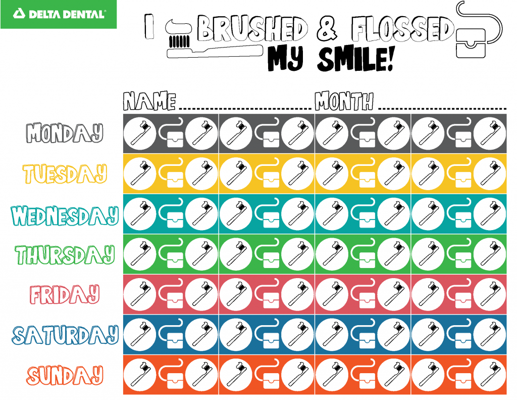 A printable brushing and flossing chart in honor of Children's Dental Health Month