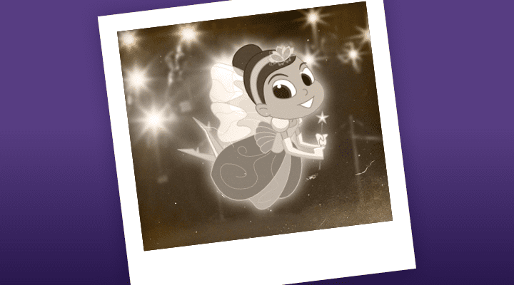 Photo of the tooth fairy smiling and flying.