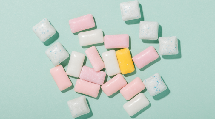 Mints and gum on a table.