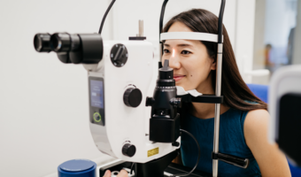 Patient getting an eye exam.