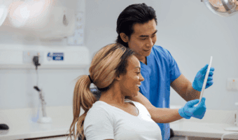 Person getting their teeth checked at the dentist.